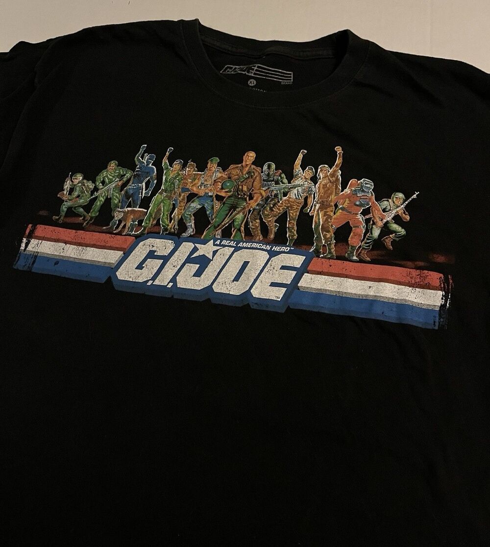 GI Joe OFFICIAL Logo TV Cartoon Black T-Shirt XL Military Retro Patriotic RARE